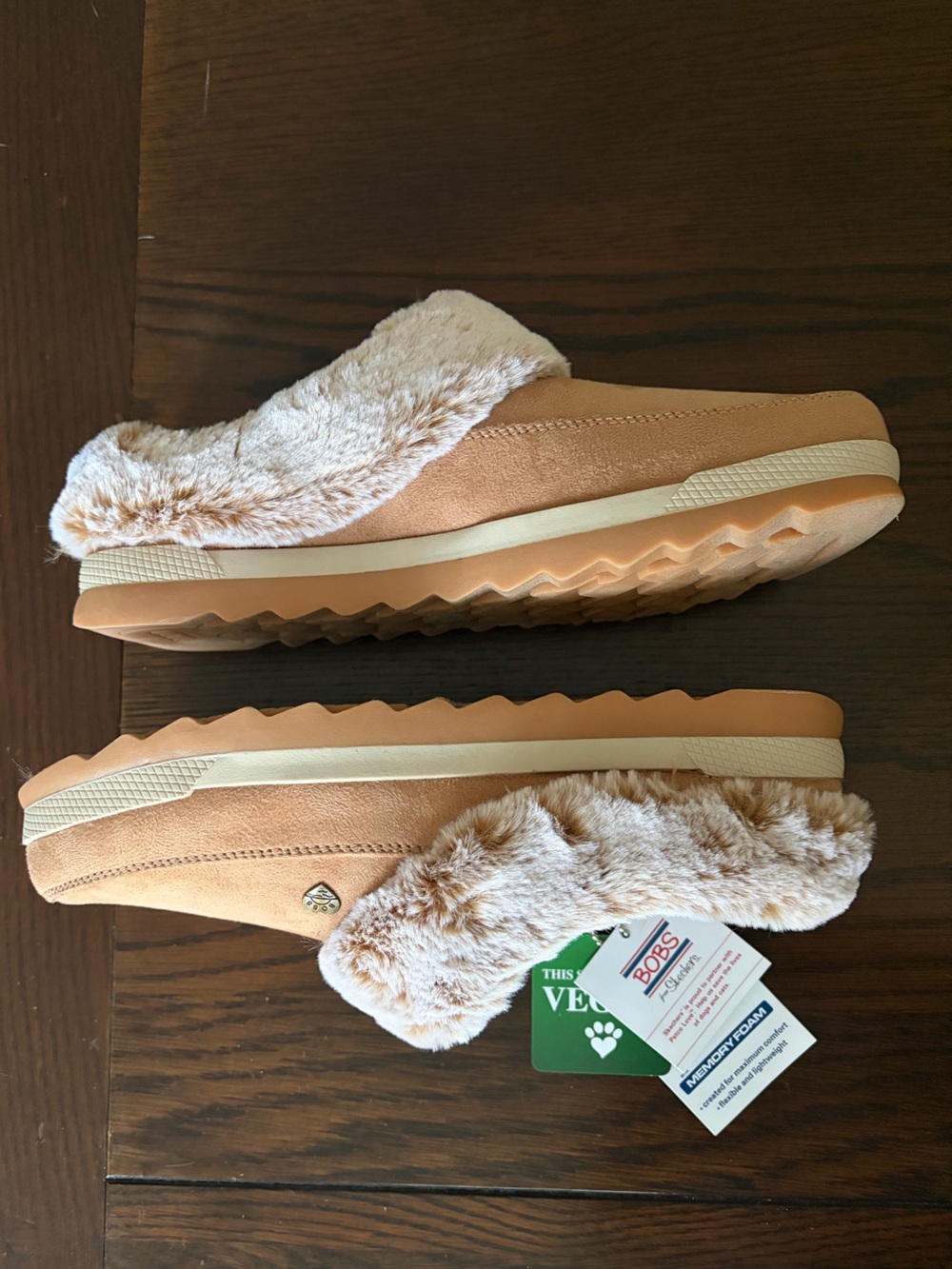 Skechers BOBS Memoryfoam Faux Fur Slippers Tan Size 9
